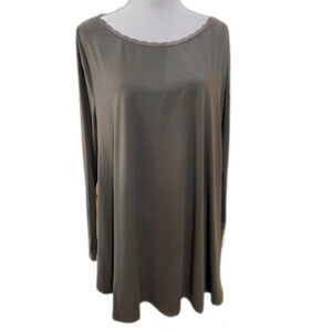 Lane Bryant Olive Green Stretch Tunic Top 18/20 Long Sleeve Scoop Lace Trim